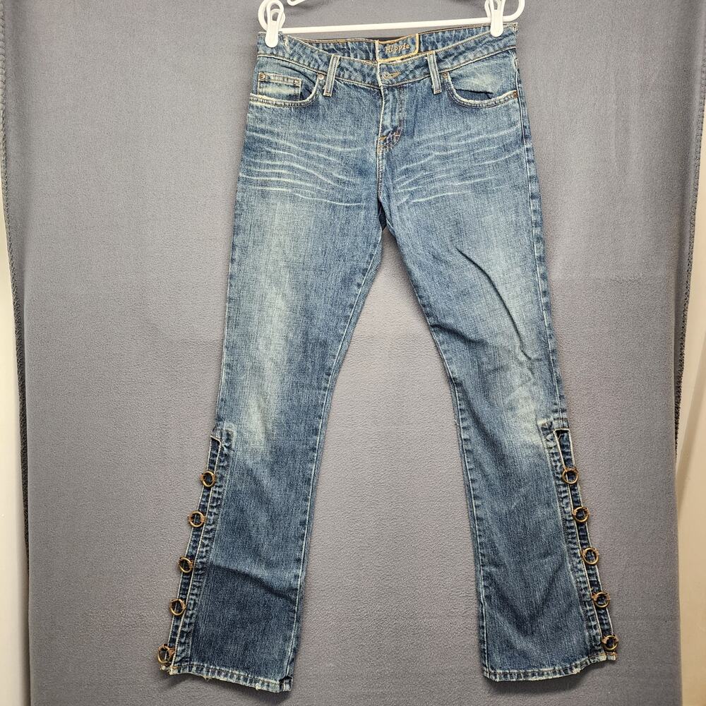 Hippie Jeans Womens 29 Blue Cotton Denim Ring Embellished Legs Boho Made in USA